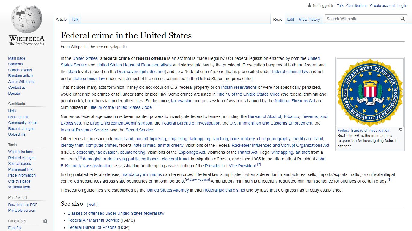 Federal crime in the United States - Wikipedia