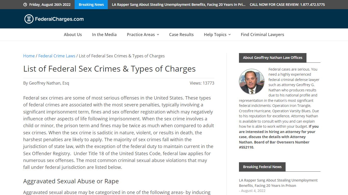 List of Federal Sex Crimes & Types of Charges