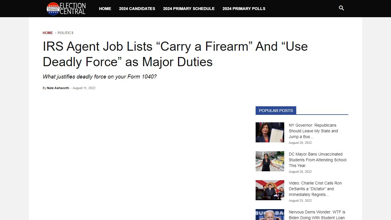 IRS Agent Job Lists “Carry a Firearm” And “Use Deadly Force” as Major ...